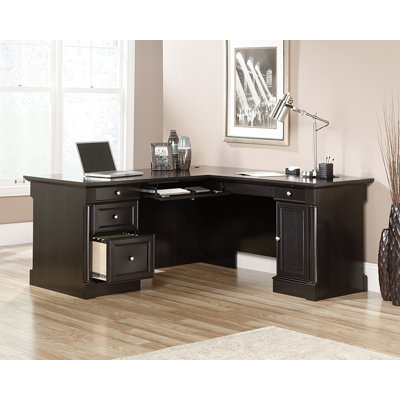 Oak Finish L-Shaped Executive Desk