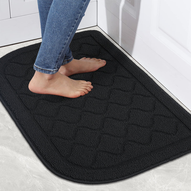 Diamanta Kitchen Rug Mat 27"x 18" Polypropylene Non-Slip Half Circle Rugs, Machine Washable for Kitchen, Black