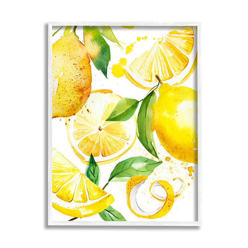 Peinture au citron moderne encadrée sur bois, H 20 po x l 16 po x P 1,5 po, Estampe numérique encadrée blanc bord de mer