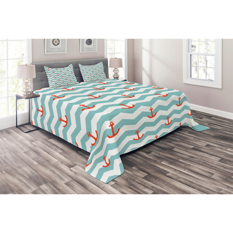 Anchor Coastal Polyester Chevron / Zig Zag Coverlet, King Bedspread + 2 Shams
