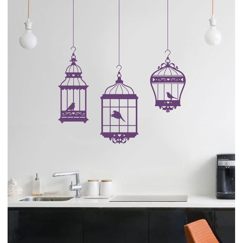 Adhésif décoratif jolies cages à oiseaux, H 48 po x l 37 po x P 0,01 po, Violet