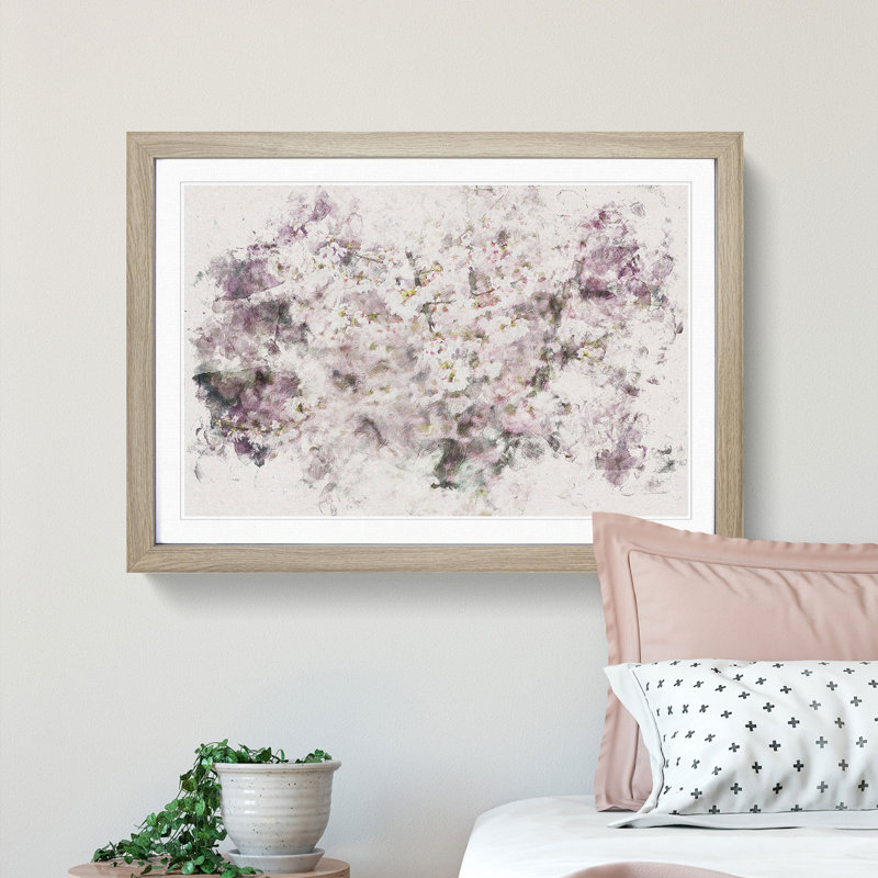 Pink Cherry Blossoms - Picture Frame Painting Print, 62cm H x 87cm W x 2cm D, Oak Framed