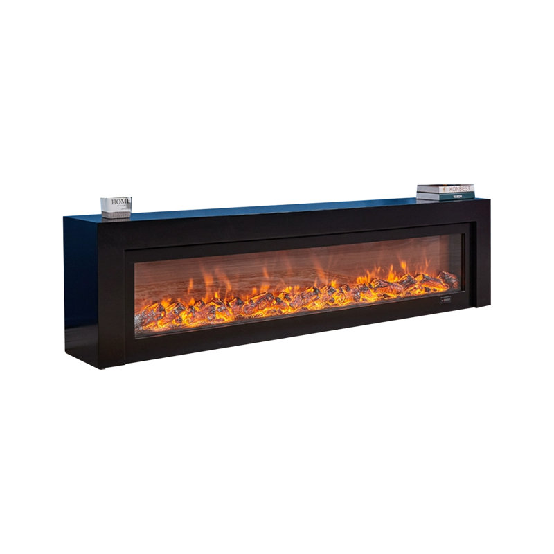Black Solid Wood TV Cabinet Fireplace, 20.08" H x 59.06" W x 12.6" D