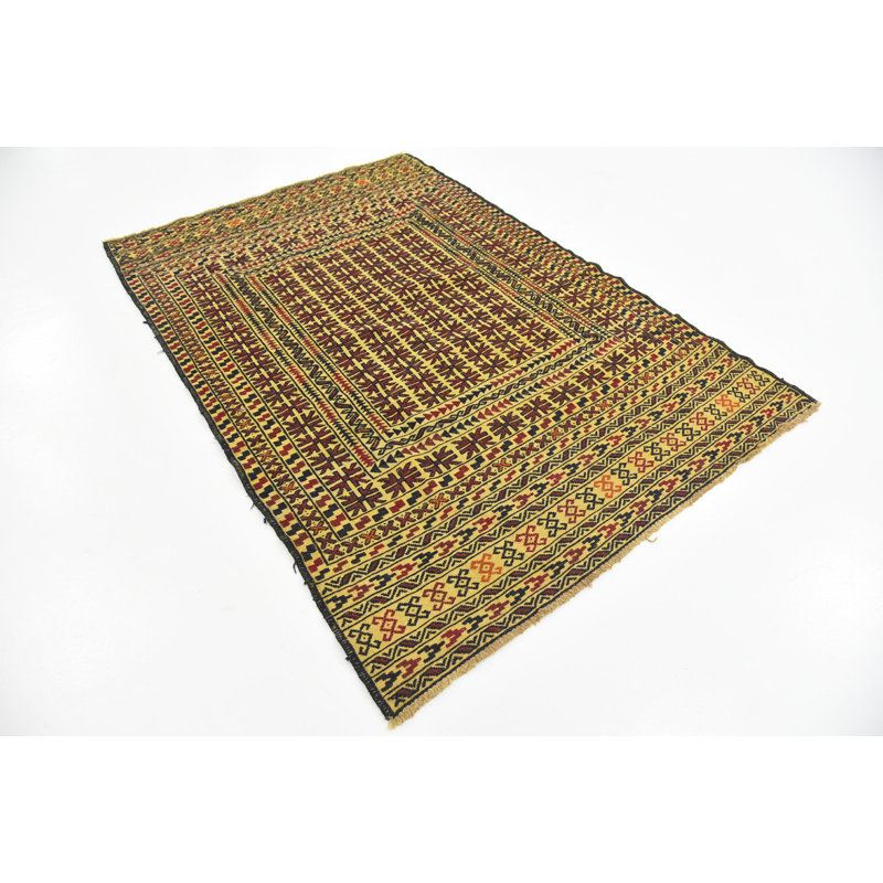 Tapis beige à la main en laine 4 pi 2 po x 5 pi 10 po one-of-kind-noué la Warminster