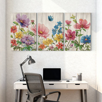 Plantes et fleurs, aquarelle sur bois, ensemble de 3 impressions sur toile