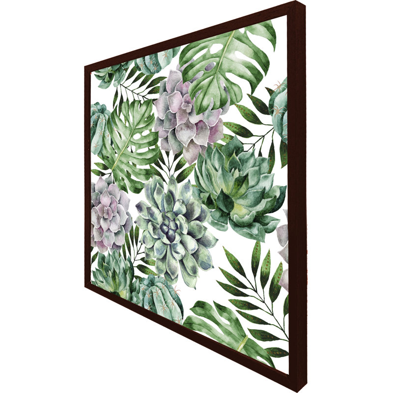 Aalyssa Watercolour Botanical Leaves - Single Picture Frame Print, 41cm H x 41cm W x 4cm D, Brown Framed