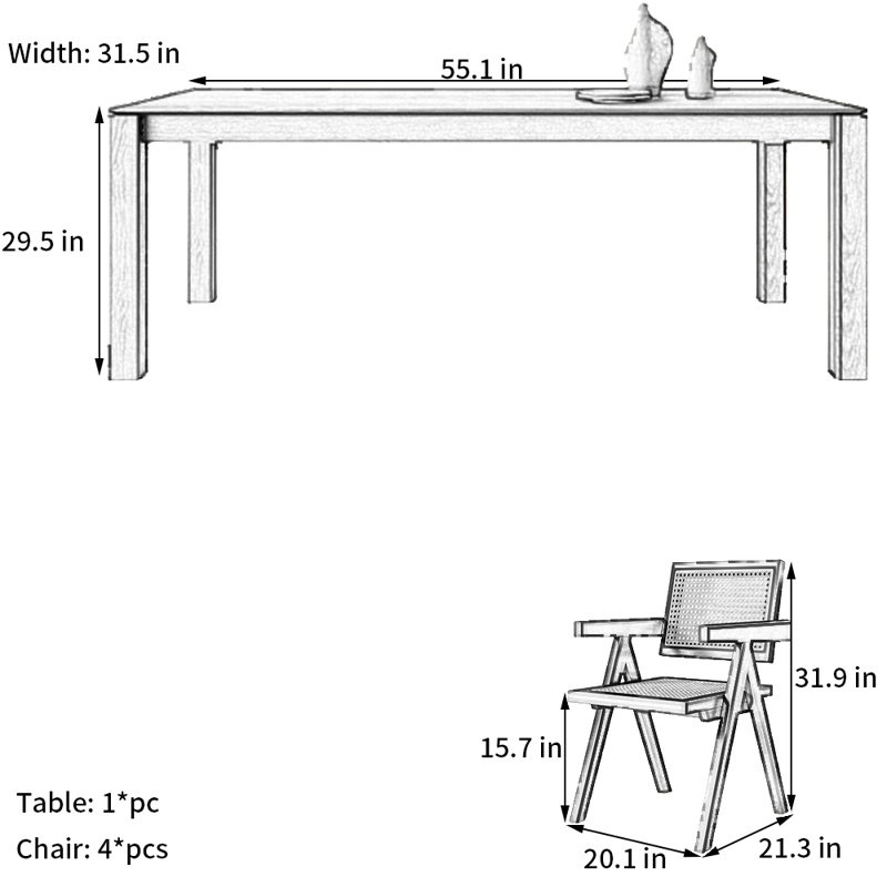 Ensemble de salle à manger Black Wood, H 29,5 po x L 55,1 po x l 31,5 po