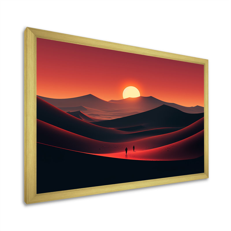 Marcher dans le désert du Sahara au coucher du soleil I - désert, art mural, Cadre doré à coins fermés