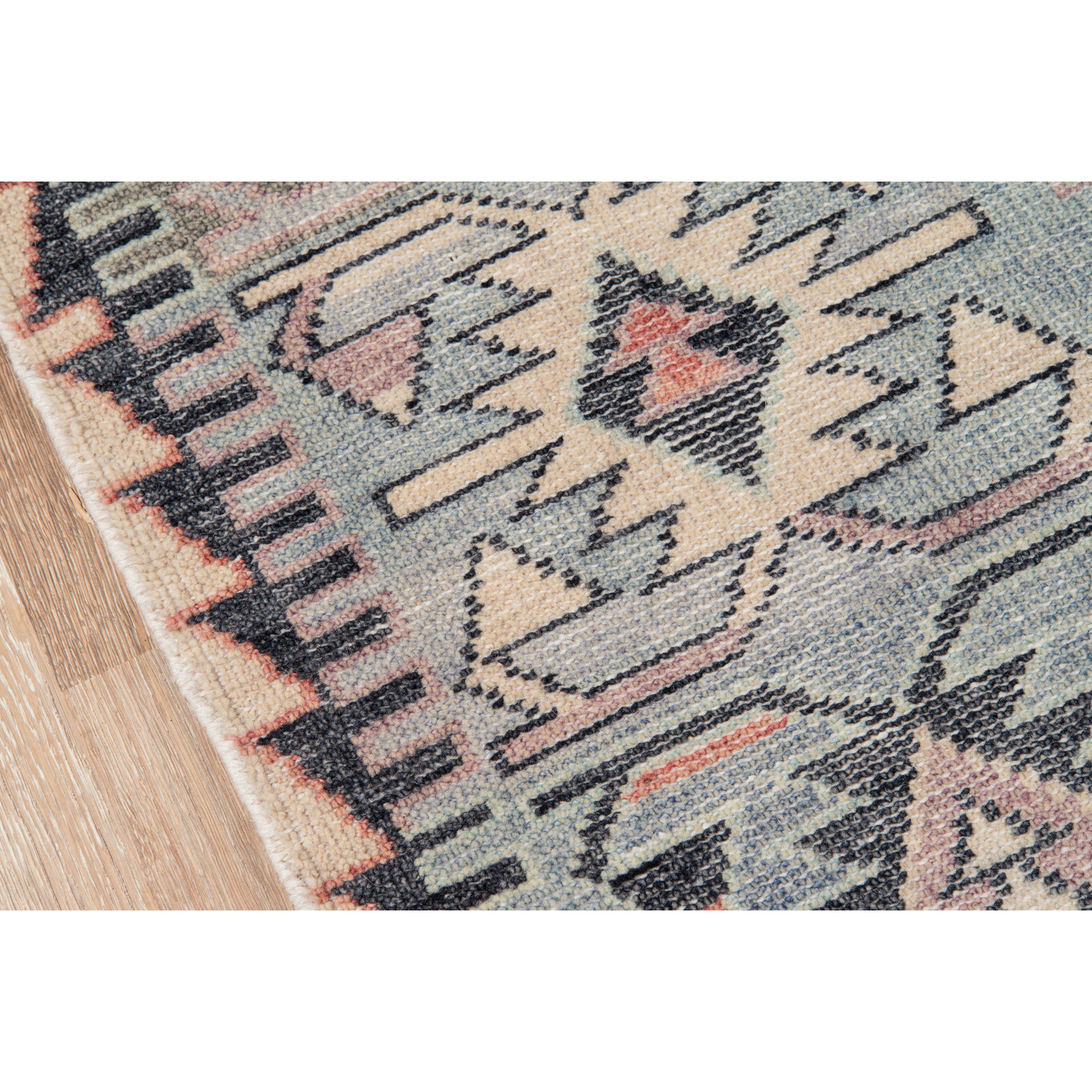Blue Brown Beige Hand-Knotted Wool Rug, Rectangle 2' X 3'