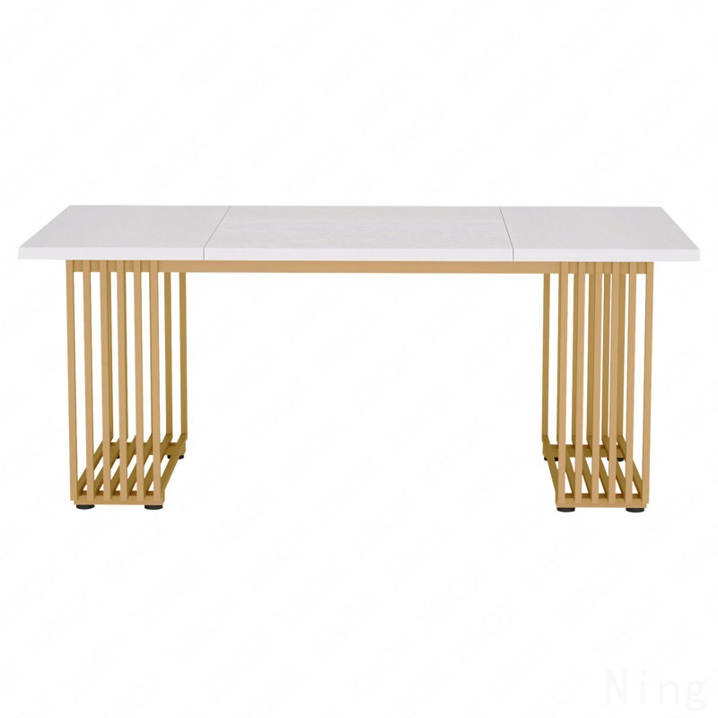 Bureau de direction moderne 70,9 po, grand bureau d'ordinateur blanc avec pieds en métal doré, table d'écriture