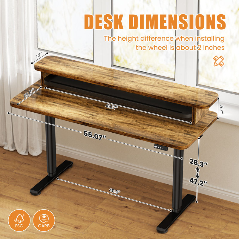 Home Office Height Adjustable Standing Gaming  Desk, Brown/Black, 122 cm H x 81 cm W
