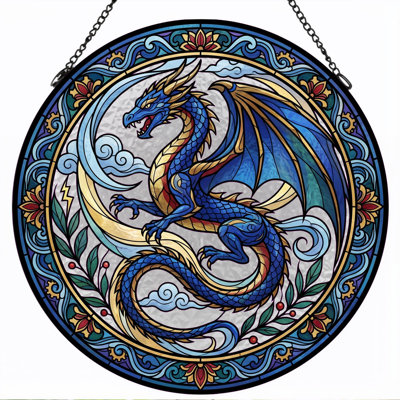 Dragon Stained Stained Glass Window Panel，7.8H