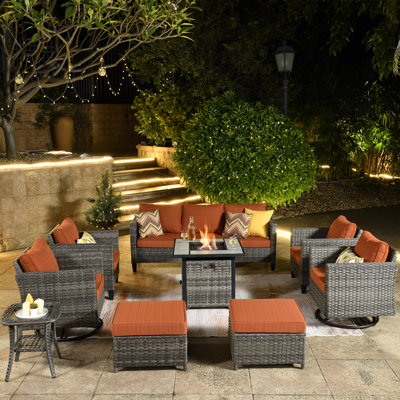 Chaden Wicker 7 - Person Patio Conversation Set with Cushions