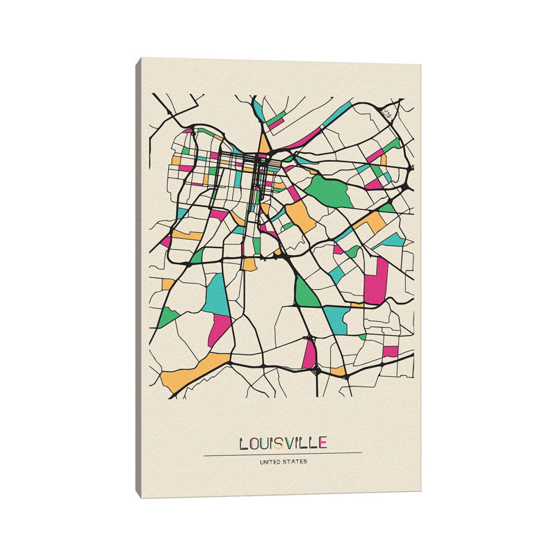 «Louisville, Kentucky Map» par Ayse Deniz Akerman - Toile tendue, estampe numérique sur toile tendue