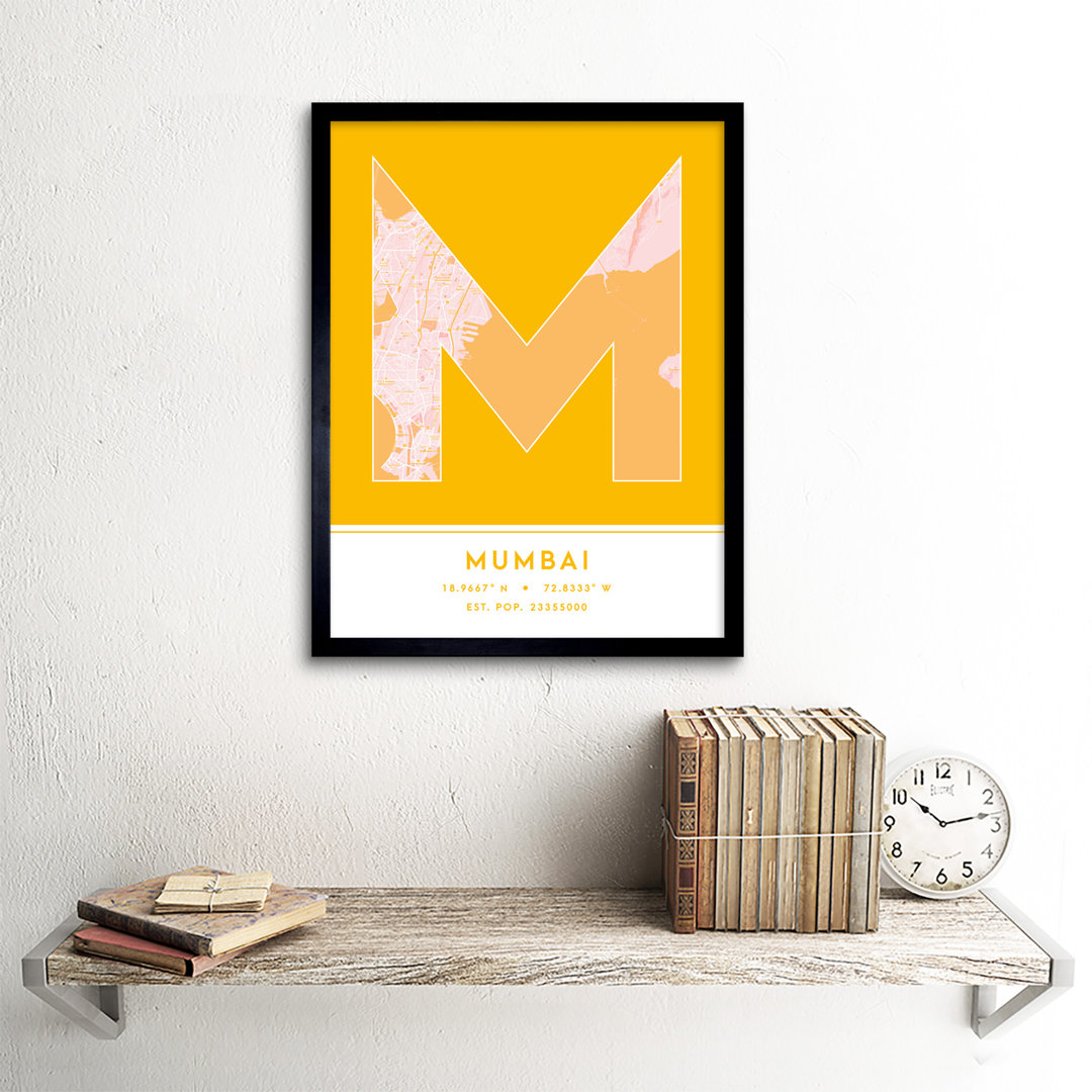 Mumbai City Map Mumbai Yellow by Wee Blue Coo - Single Picture Frame Typography