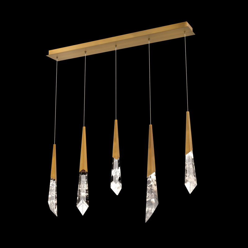 Solitude 5 Light Crystal LED Multi-Light Pendant, Aged Brass