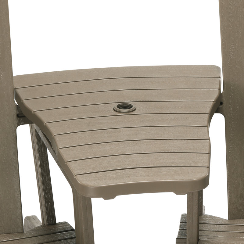 Outdoor Poly Adirondack Chair Set With Connecting Tray & Cup Holder, Tan