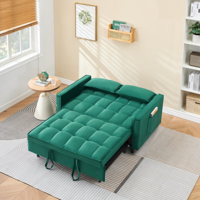 55" Two Seater Pull Out Sofa Bed, Adjustable Backrest With USB Ports, Two Side Pockets