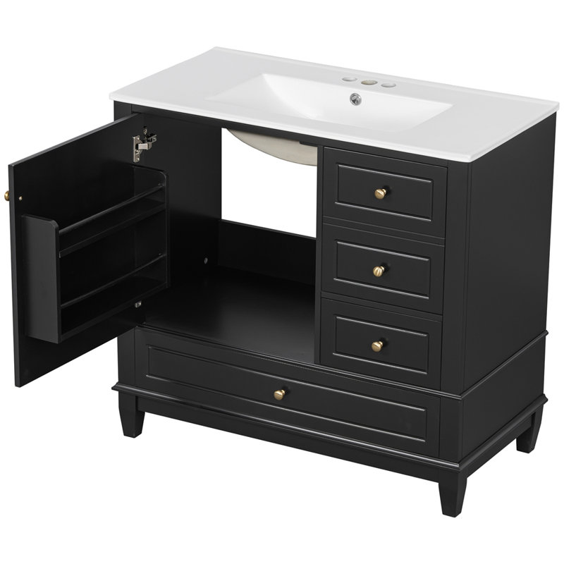 36" Bathroom Vanity with Ceramic Sink, Black