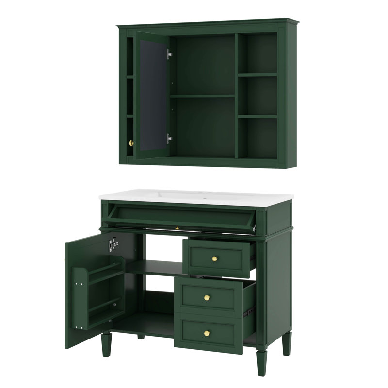 Meuble-lavabo 36 po avec armoire à pharmacie assortie, Vert