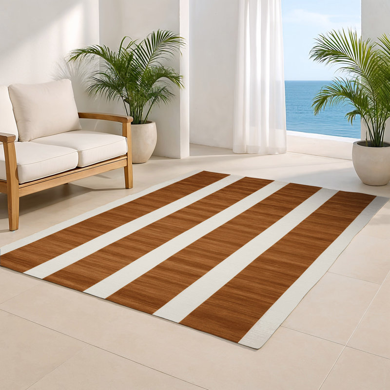 HorizontalStripes Gray Indoor and Outdoor Area Rug, Rectangle 4' x 6'
