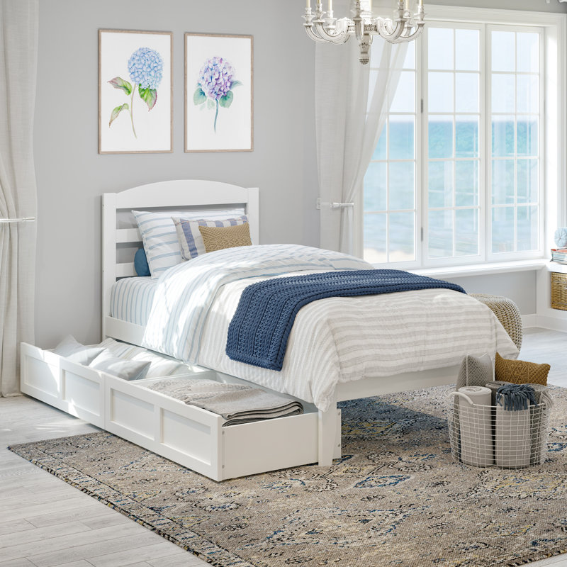 Elliana Solid Wood Platform Bed with Storage Drawers & Built-in Charging Station, Twin, Walnut