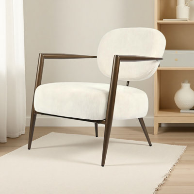 Modern Metal Frame Accent Chair, Upholstered Softy Fabric Side Chair, Mid-Century Comfy Lounge Armchair for Living Room Bedroom Reading Nook