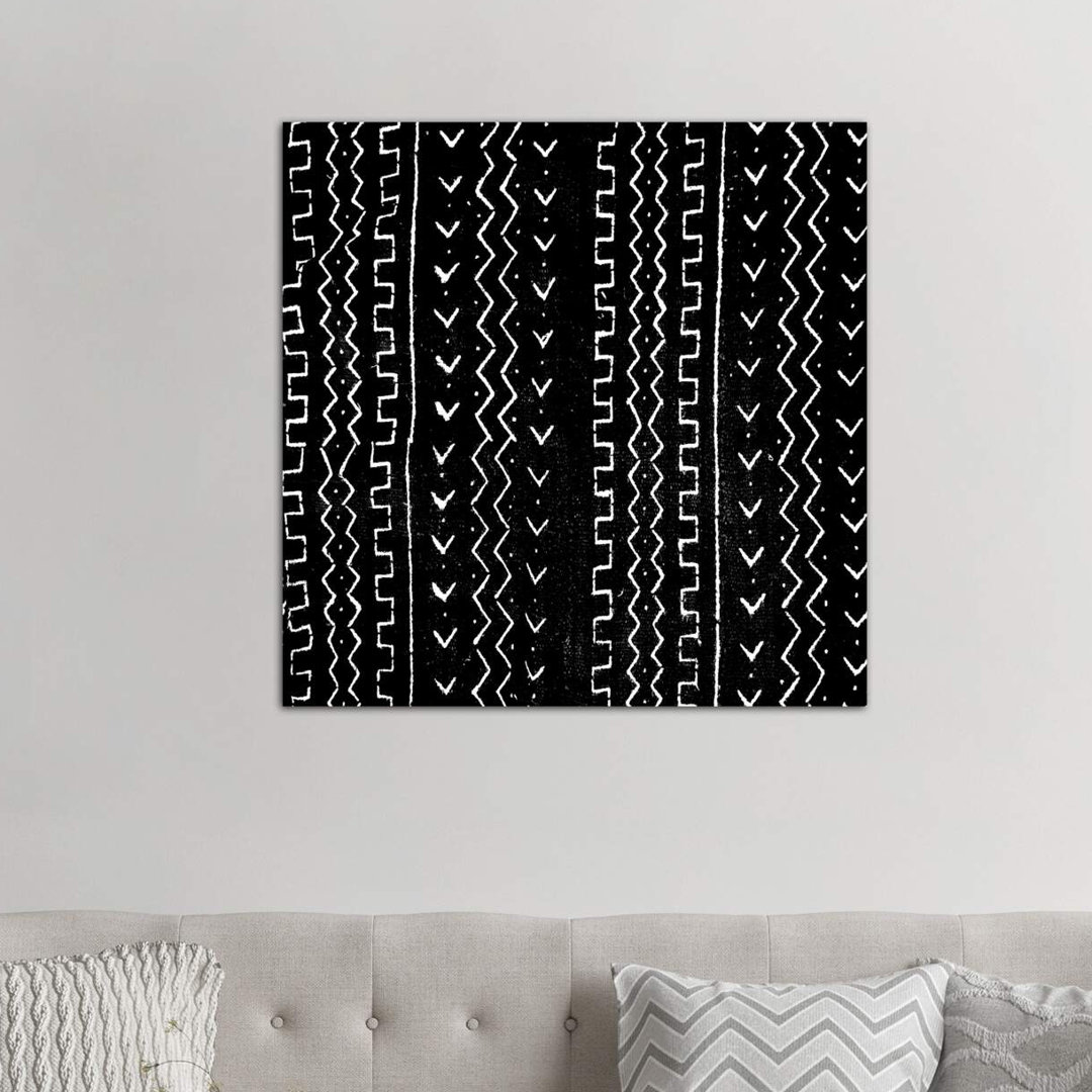 'Mudcloth Black Geometric Design VI' by Ellie Roberts - Floater Frame Graphic Art Print on Canvas