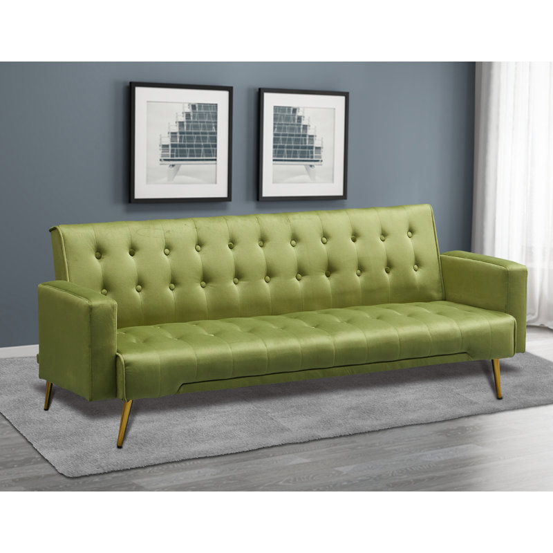 Verdeen Twin 74'' Velvet Convertible Sofa, Army Green Velvet