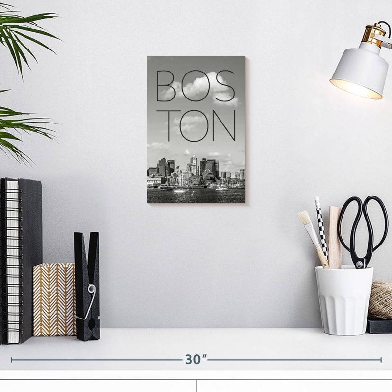 Aime Boston Skyline North End et quartier des affaires et texte, H 12 po x l 8 po