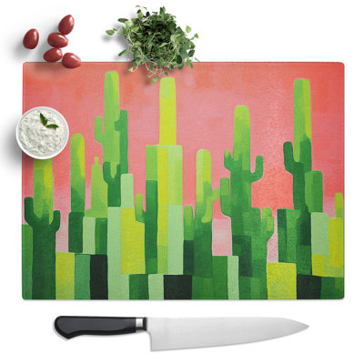 Cactus Minimalism  Glass Chopping Board