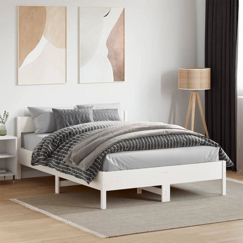 Vidaxl Bed Frame With Headboard Solid Wood Pine, Small Double (4'), White