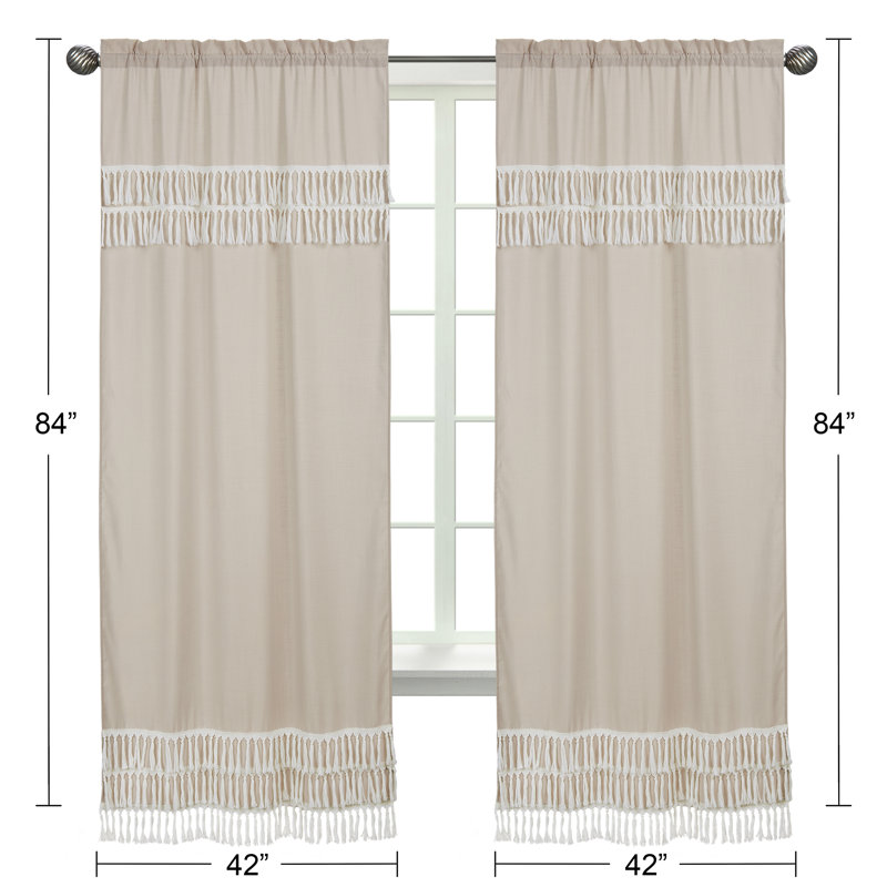 Boho Botanical Leaf Beige Linen Sheer Rod Pocket Curtains