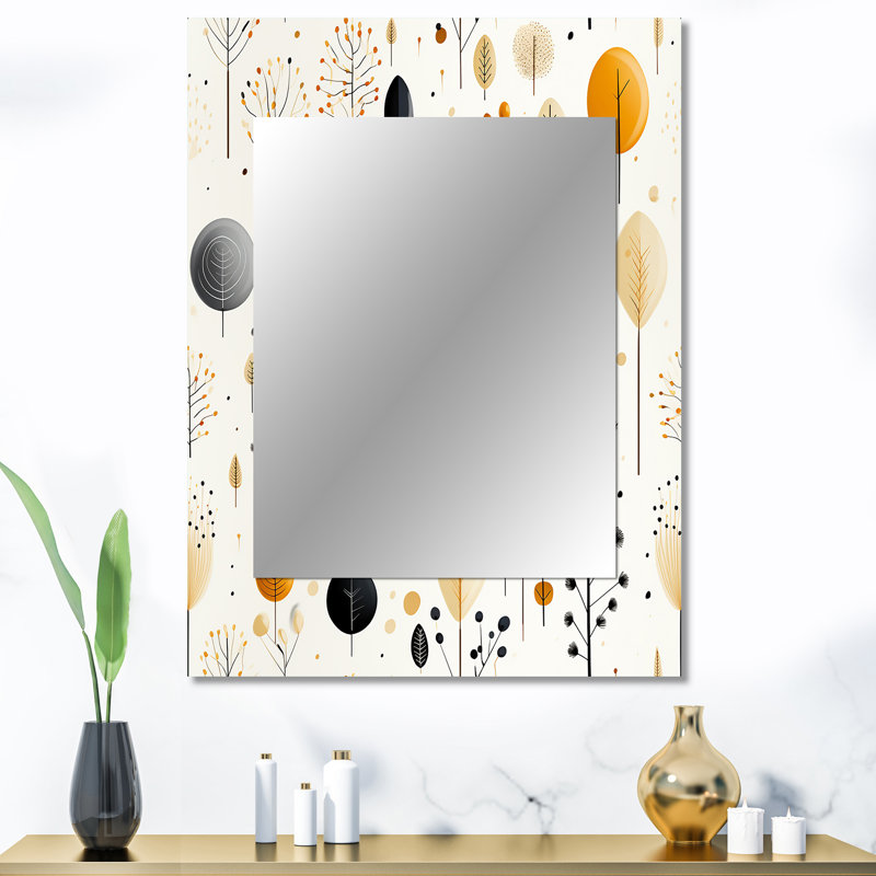 Motif de fougères beige minimaliste Hermangomez Boho - miroir décoratif floral, 40 po x 30 po