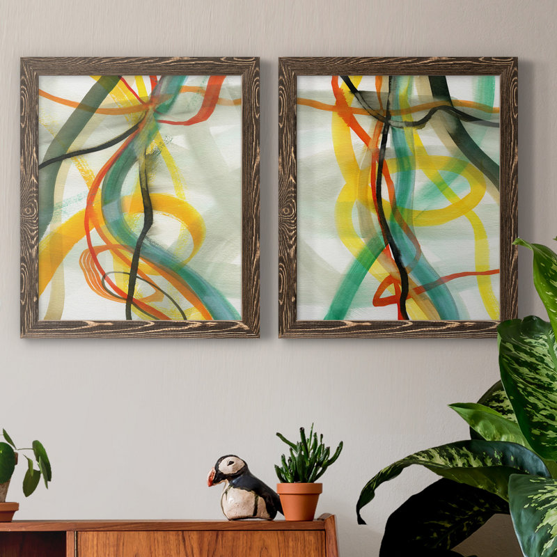 «Window Drama I», ensemble de 2 reproductions d'art, Toile avec cadre en noyer, Pas de tapis, H 20 po x l 17 po x P 1 po