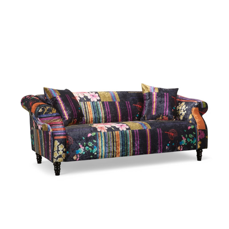 Forsyth Crushed Velvet Patchwork Sofa, Black, 3