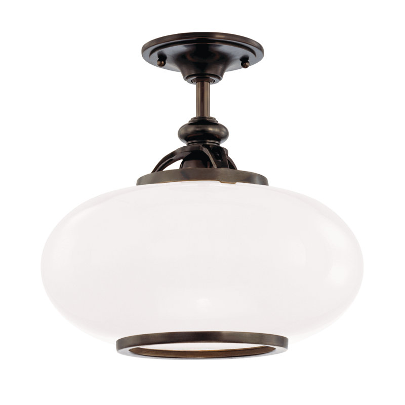 Plafonnier semi-encastré simple à 1 lumière Canton, H 13 po x l 15 po, Bronze vieilli