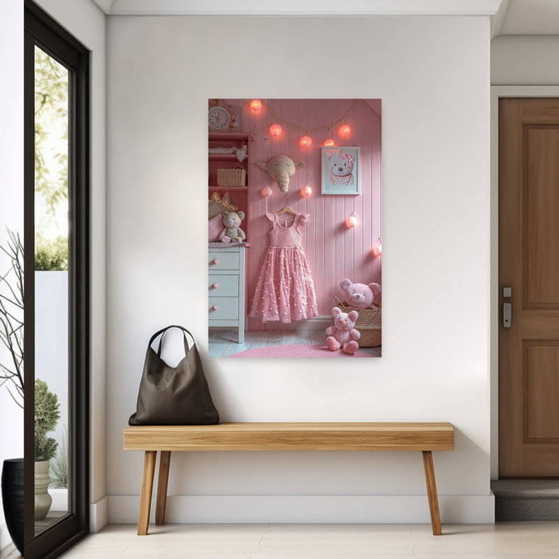Pink Nursery Dream Playful Contemporary Bear Elephant Architecture Wall Art Print 1 Piece Wrapped Canvas Wall Art