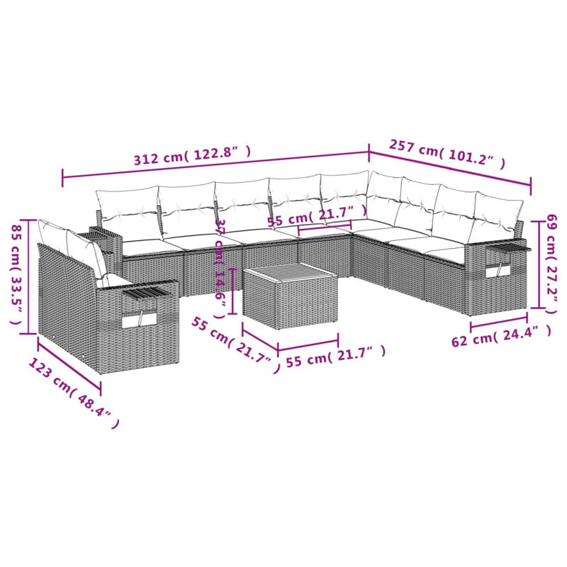 Ensemble de canapé de jardin Vidaxl gris