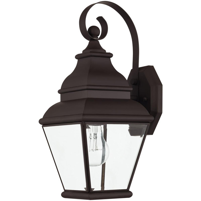 2 Light Outdoor Wall Lantern Pendant Lighting Fixture - Clear Water Glass Shade, Bronze