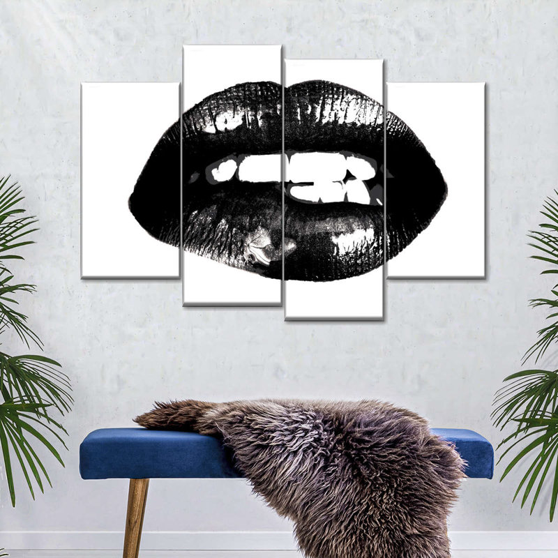 Lèvre sur toile, ensemble de 4 pièces, H 36 po x l 22 po x P 1 po