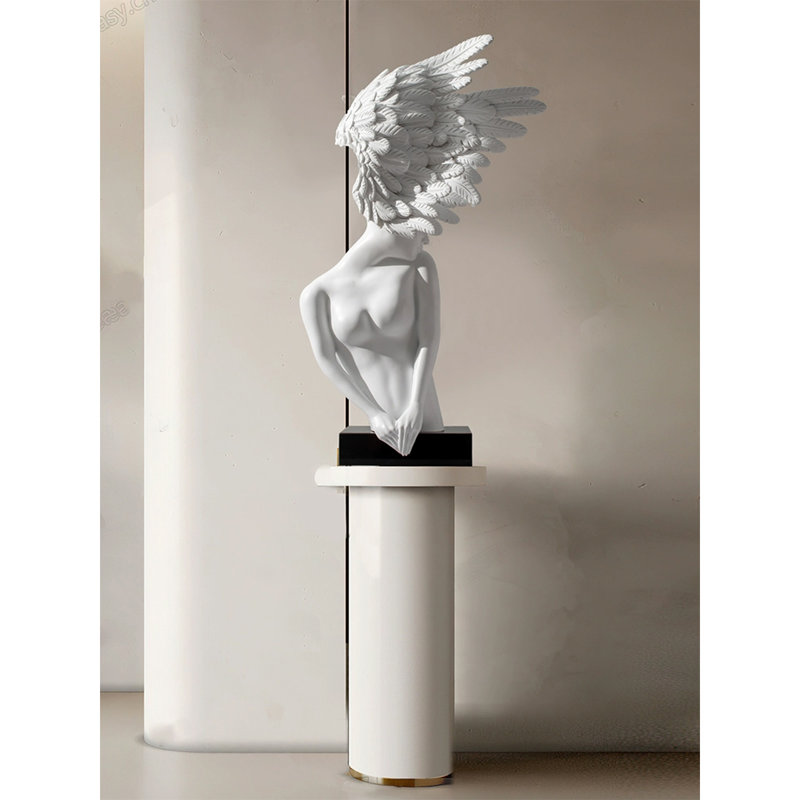 Zen-Style Fiberglass Angel Sculpture Decoration Item, White