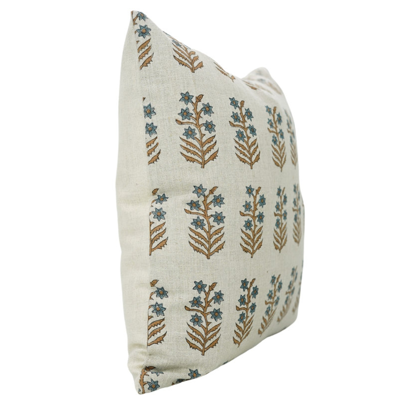 Housse de coussin à motif floral imprimé à la main Fabividine, bleu, Inderdhanush, H 16 po x l 16 po, Carré
