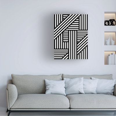 «Goree» abstrait noir et blanc audacieux, dessin au trait abstrait moderne 1 - Impression sur toile tendue