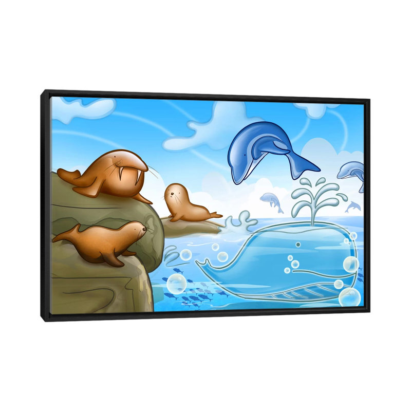 Leonia «Dolphins and Whale», impression sur toile non encadrée, H 18 po x l 26 po x P 1,5 po, Toile avec cadre noir
