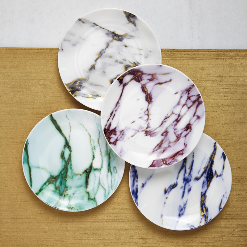 Assiette à hors-d'œuvre en porcelaine tendre de 6,5 po Marble, ensemble de 4