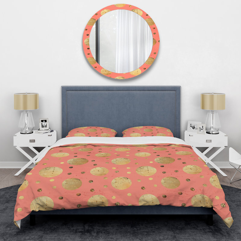 Ensemble de housse de couette Bubblegum Gold Polka Dot I - Glam, Housse de couette très grand + 2 taies décorativ