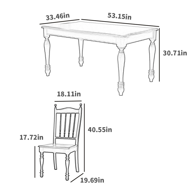 6 - Person Walnut Solid Wood Solid Wood Top Four Leg Dining Set, 30.71"H x 53.15"L x 33.46"W