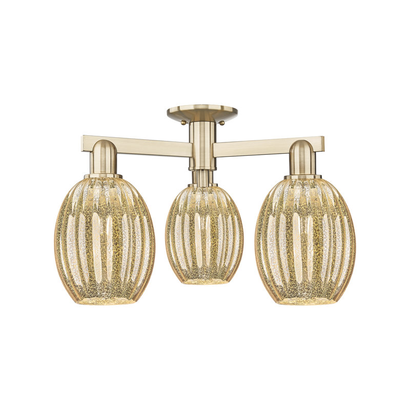 Ruvalcaba - 3 Light Bulb Shade Semi-Flush Mount, Mercury, Champagne Bronze