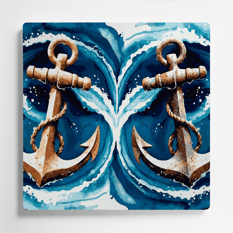 Art mural en métal gris Coastal Double Anchor, H 8 po x l 8 po